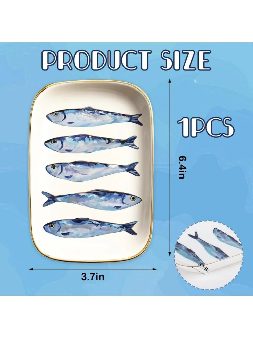 Aesthetic Ceramic Sardines Trinket Tray | Decorative Jewelry & Key Dish for Home